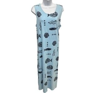 Arli‎ Womens Blue Fish Seashells Print Maxi Dress M Puerto Vallarta Mexico